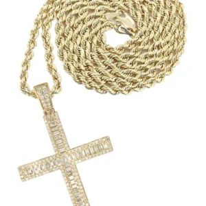 14K Yellow Gold Diamond Cross Necklace | 1.94 Carats