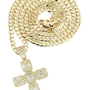 14K Yellow Gold Diamond Cross Necklace | 1.78 Carats