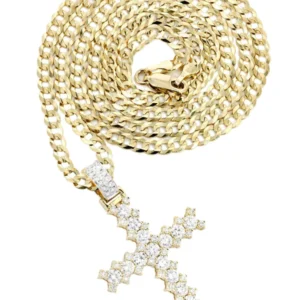 14K Yellow Gold Diamond Cross Necklace | 1.95 Carats