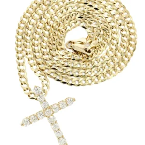 14K Yellow Gold Diamond Cross Necklace | 3.1 Carats
