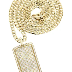 14K Yellow Gold Dog Tag Diamond Necklace | 6.52 Carats