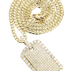 14K Yellow Gold Dog Tag Diamond Necklace | 4.8 Carats