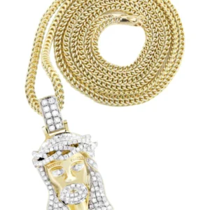 14K Yellow Gold Jesus Head Diamond Necklace | 0.88 Carats