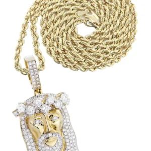 14K Yellow Gold Jesus Head Diamond Necklace | 5.85 Carats