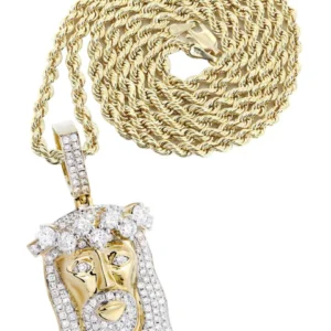 14K Yellow Gold Jesus Head Diamond Necklace | 5.85 Carats