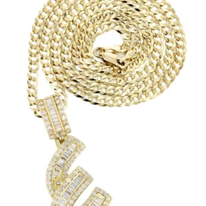 14K Yellow Gold Letter "E" Baguette Diamond Necklace | 1.96 Carats