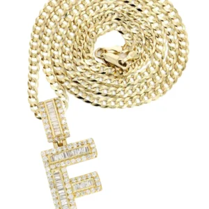 14K Yellow Gold Letter "F" Baguette Diamond Necklace | 1.82 Carats