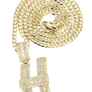 14K Yellow Gold Letter "H" Baguette Diamond Necklace | 2.02 Carats