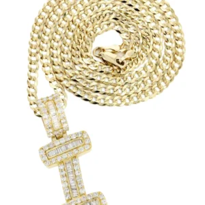 14K Yellow Gold Letter "I" Baguette Diamond Necklace | 2.17 Carats