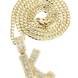 14K Yellow Gold Letter "K" Baguette Diamond Necklace | 2.17 Carats