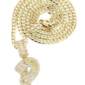 14K Yellow Gold Letter "P" Baguette Diamond Necklace | 1.72 Carats