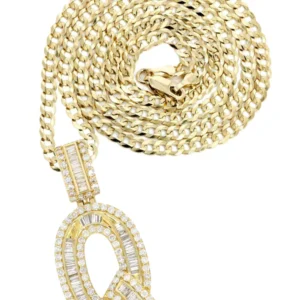 14K Yellow Gold Letter "Q" Baguette Diamond Necklace | 2.22 Carats