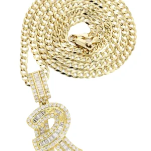 14K Yellow Gold Letter "R" Baguette Diamond Necklace | 2.01 Carats