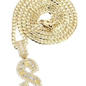 14K Yellow Gold Letter "S" Baguette Diamond Necklace | 1.96 Carats