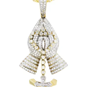 14K Yellow Gold Praying Hands Diamond Necklace | 3.01 Carats