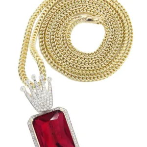 14K Yellow Gold Ruby Crown Diamond Necklace | 1.14K Carats