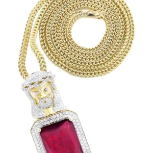 14K Yellow Gold Ruby Jesus Diamond Necklace | 2.53 Carats