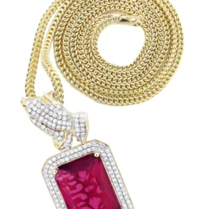 14K Yellow Gold Ruby Praying Hands Diamond Necklace | 2.91 Carats