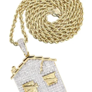 14K Yellow Gold Trap House Diamond Necklace | 2.62 Carats