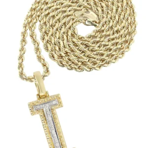 Diamond 10K Yellow Gold Letter "I" Necklace | Appx. 12.7 Grams