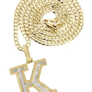Diamond 10K Yellow Gold Letter "K" Necklace | Appx. 14.9 Grams