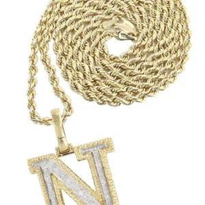 Diamond 10K Yellow Gold Letter "N" Necklace | Appx. 15.4 Grams