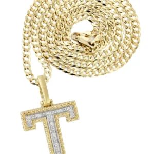 Diamond 10K Yellow Gold Letter "T" Necklace | Appx. 13.5 Grams