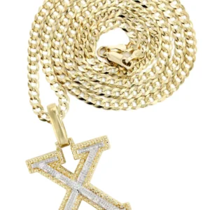 Diamond 10K Yellow Gold Letter "X" Necklace | Appx. 15.3 Grams