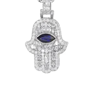 Diamond 14K White Gold Hamsa Diamond Necklace | 8.47 Carats