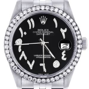 Diamond Mens Rolex Datejust Watch 16200 | 36Mm | Black Arabic Diamond Dial | Jubilee Band
