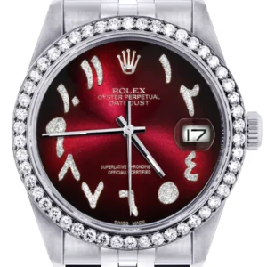 Diamond Mens Rolex Datejust Watch 16200 | 36Mm | Red Black Arabic Diamond Dial | Jubilee Band