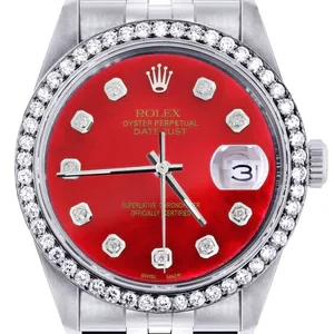 Diamond Mens Rolex Datejust Watch 16200 | 36Mm | Red Diamond Dial | Jubilee Band