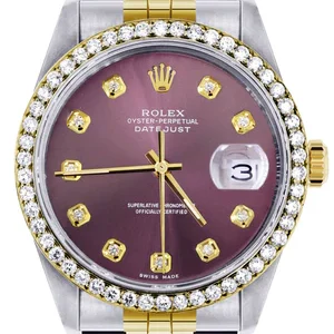 Diamond Rolex Datejust Watch for Men 16233 | 36Mm | Purple Dial | Jubilee Band