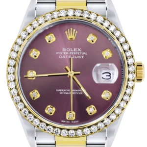 Diamond Rolex Datejust Watch for Men 16233 | 36Mm | Purple Dial | Oyster Band