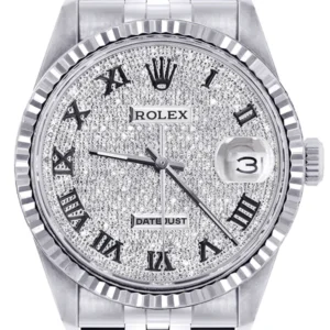 Mens Rolex Datejust Watch 16200 | Fluted Bezel | 36Mm | Diamond Roman Numeral Dial | Jubilee Band