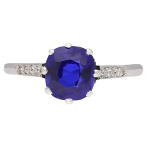 Edwardian Natural Royal Blue Kashmir Sapphire Diamond Ring