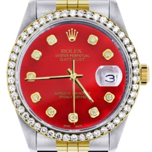 Gold & Steel Rolex Datejust Watch 16233 for Men | 36Mm | Diamond Red Mother Of Pearl Dial | Jubilee Band