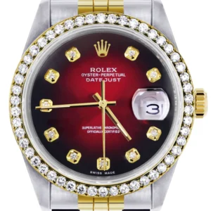 Gold Rolex Datejust Watch 16233 for Men | 36Mm | Red Dial | Jubilee Band
