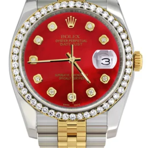 116233 | Hidden Clasp | Gold & Steel Rolex Datejust Watch | 36Mm | Diamond Red Mother Of Pearl Dial | Jubilee Band