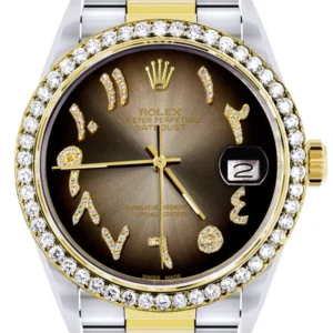 Gold & Steel Rolex Datejust Watch 16233 for Men | 36Mm | Brown Arabic Diamond Dial | Oyster Band