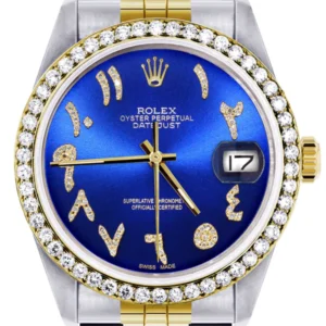 Gold & Steel Rolex Datejust Watch 16233 for Men | 36Mm | Royal Blue Arabic Diamond Dial | Jubilee Band