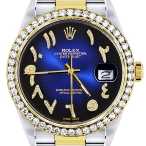 Gold & Steel Rolex Datejust Watch 16233 for Men | 36Mm | Blue Black Arabic Diamond Dial | Oyster Band