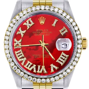 Gold & Steel Rolex Datejust Watch 16233 for Men | 36Mm | Diamond Red Roman Dial | Jubilee Band