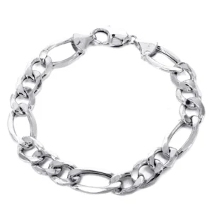 Hollow Mens Figaro Bracelet 10K White Gold