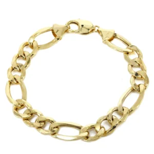 Hollow Mens Figaro Bracelet 10K Yellow Gold