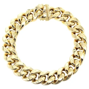 Hollow Mens Miami Cuban Link Bracelet 10K Yellow Gold