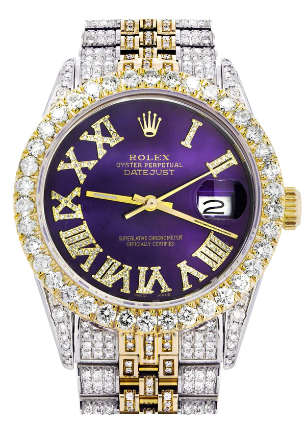 Iced-Out-Rolex-Datejust-36-MM-Two-Tone-10-Carats-of-Diamonds-Purple-Roman-Diamond-Dial-1.webp