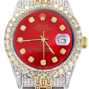 Iced Out Rolex Datejust 36 MM | Two Tone | 10 Carats of Diamonds | Red Diamond Dial