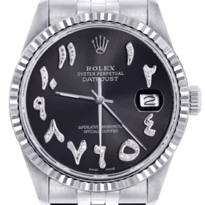 Mens Rolex Datejust Watch 16200 | Fluted Bezel | 36Mm | Black Arabic Dial | Jubilee Band