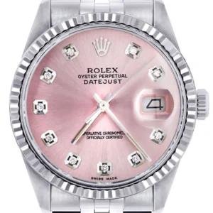 Mens Rolex Datejust Watch 16200 | Fluted Bezel | 36Mm | Pink Dial | Jubilee Band